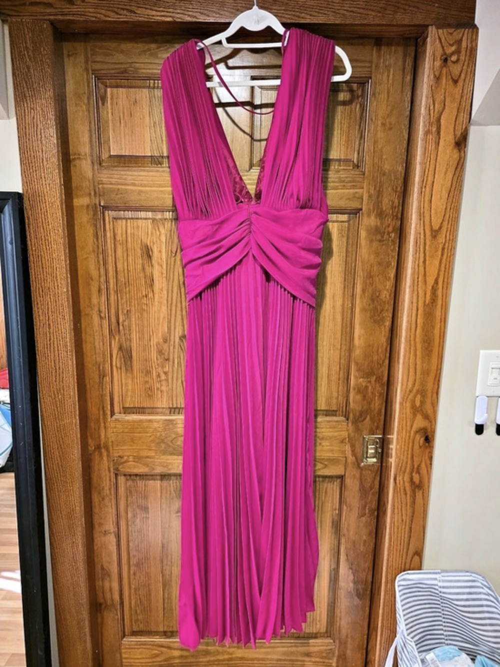 Vintage ASOS Pleated Maxi Dress in Magenta Size 12 Like New